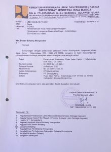 Surat Pemberitahuan Dimulainya Pekerjaan Kaiya-Kotamobagu